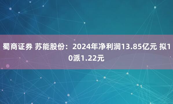 蜀商证券 苏能股份：2024年净利润13.85亿元 拟10派1.22元